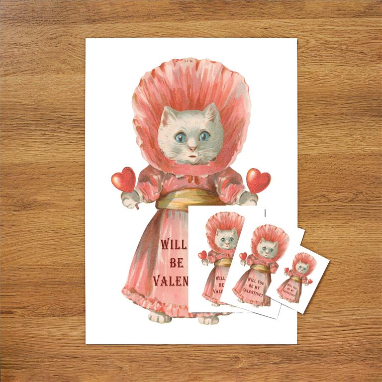 Cat in Dress, Valentine Vintage Image, Valentine's Day VL-253 – Found Image  Retail