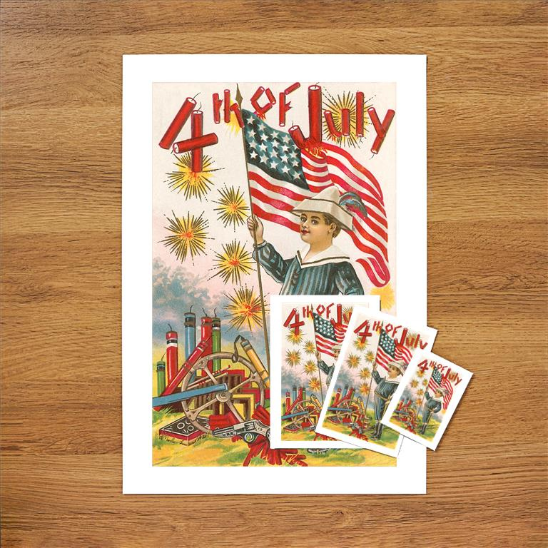 4th of July, Boy with Flag Vintage Image, July Fourth JF-34
