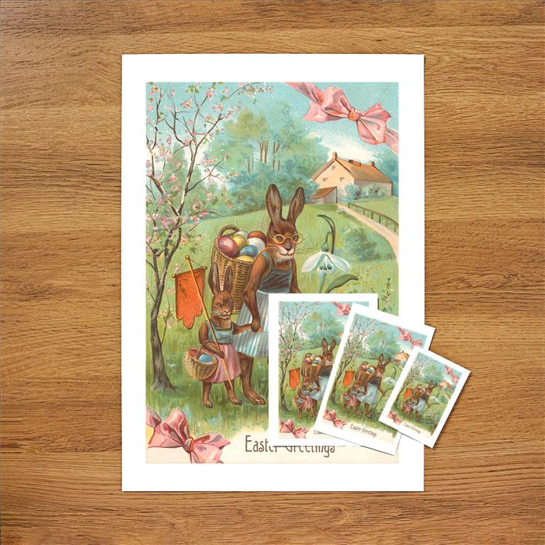 Easter Greetings, Spectacled Rabbit in Dress Vintage Image, Easter