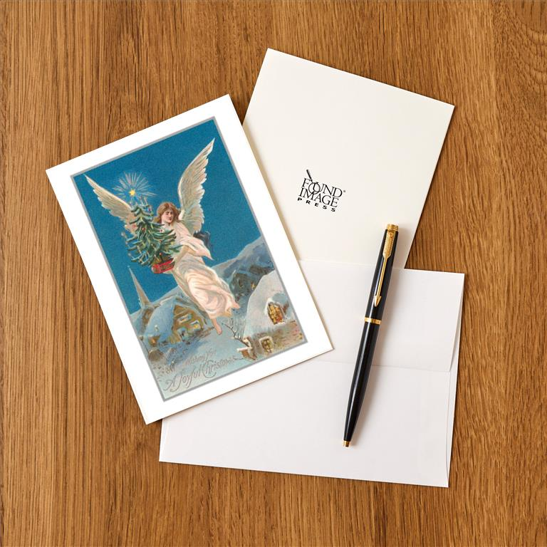 A Joyful Christmas, Angel with Tree Vintage Image, Merry Christmas