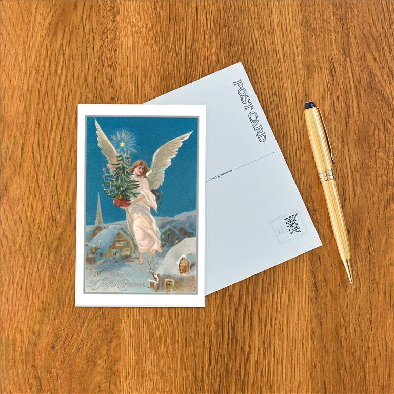A Joyful Christmas, Angel with Tree Vintage Image, Merry Christmas