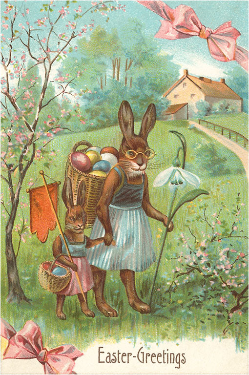Easter Greetings, Spectacled Rabbit in Dress Vintage Image, Easter EA-61 –  Found Image Retail
